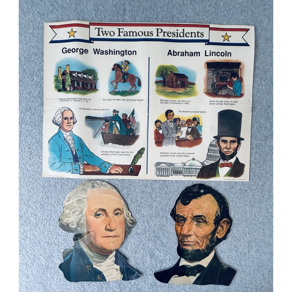 Vintage Patriotic Die Cut Presidents Lincoln Washington 80s Poster Decor Lot